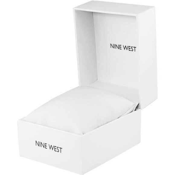 Nine West Womens Strap Watch Silver Dial Gold Markers White Faux Leather - Picture 4 of 5